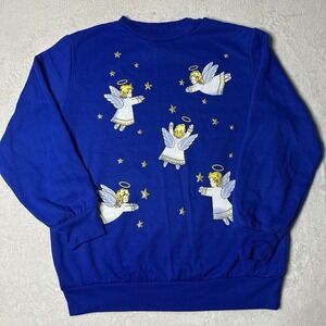 Vtg 90s BLAIR Blue Angel Sweatshirt Women's Medium Grannycore Stars Celestial